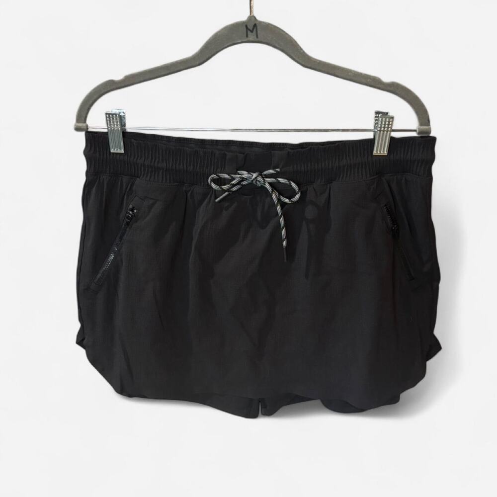 Athleta Black Mid-Rise Active Running Skort Size 12 Drawstring Zip Pockets